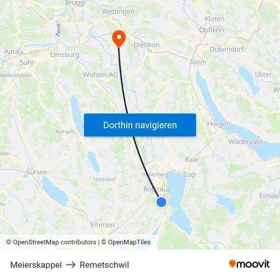 Meierskappel to Remetschwil map