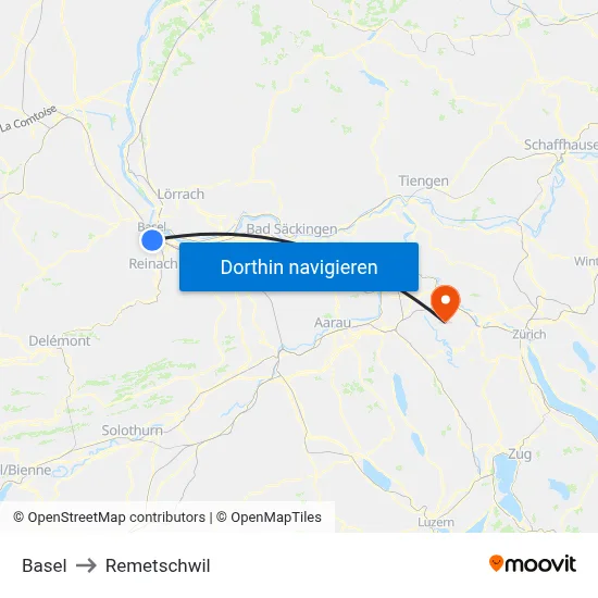 Basel to Remetschwil map