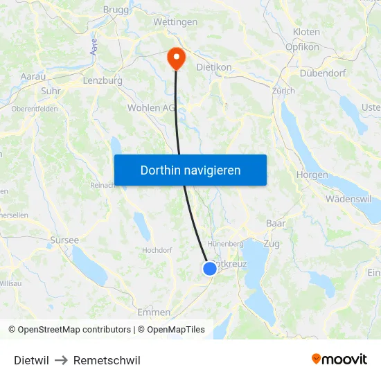 Dietwil to Remetschwil map