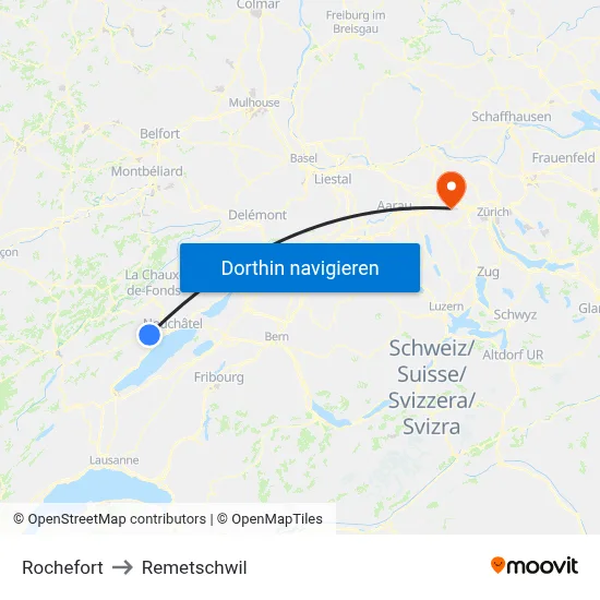 Rochefort to Remetschwil map