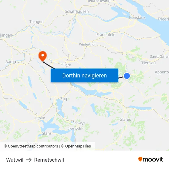 Wattwil to Remetschwil map