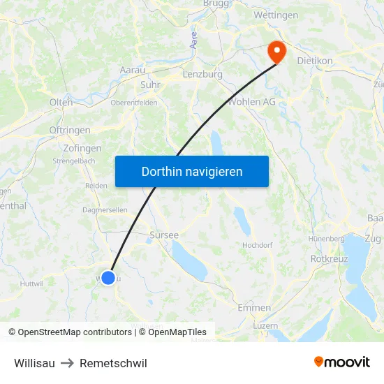 Willisau to Remetschwil map