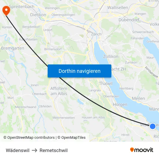 Wädenswil to Remetschwil map