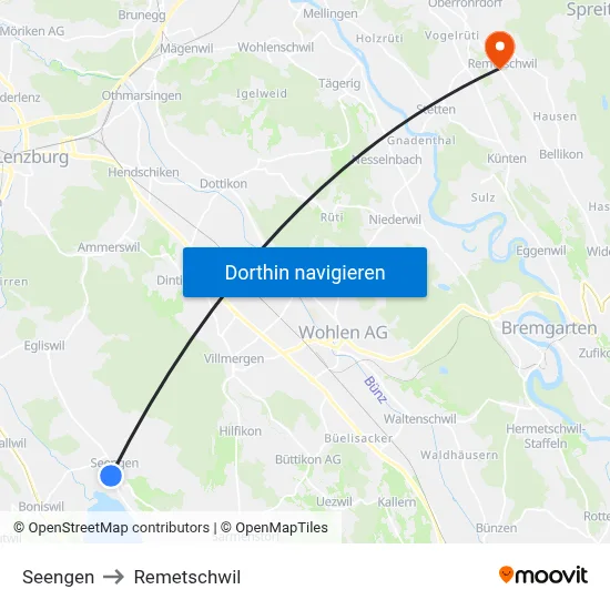 Seengen to Remetschwil map