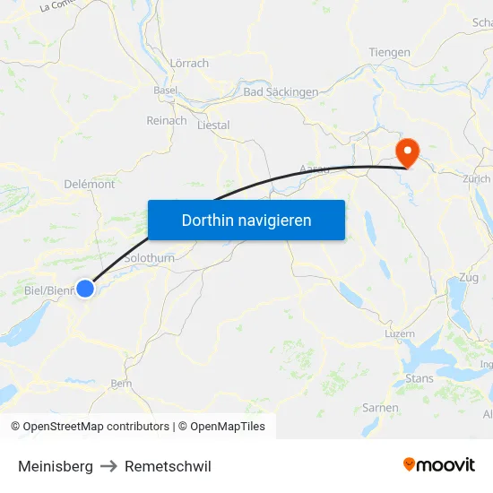 Meinisberg to Remetschwil map