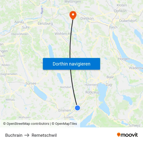 Buchrain to Remetschwil map