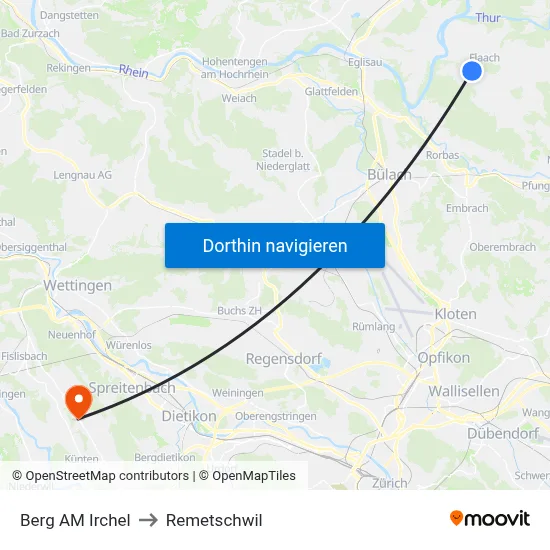 Berg AM Irchel to Remetschwil map