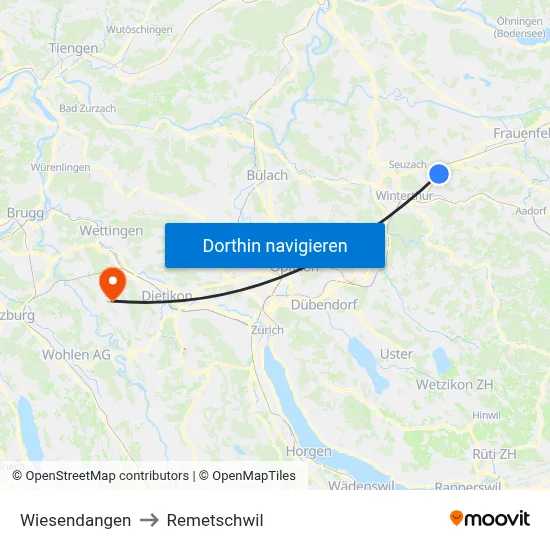Wiesendangen to Remetschwil map