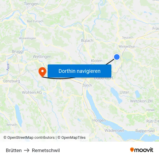 Brütten to Remetschwil map