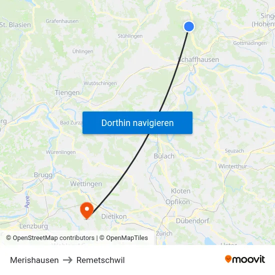 Merishausen to Remetschwil map