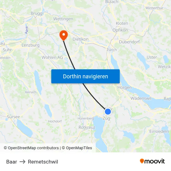 Baar to Remetschwil map