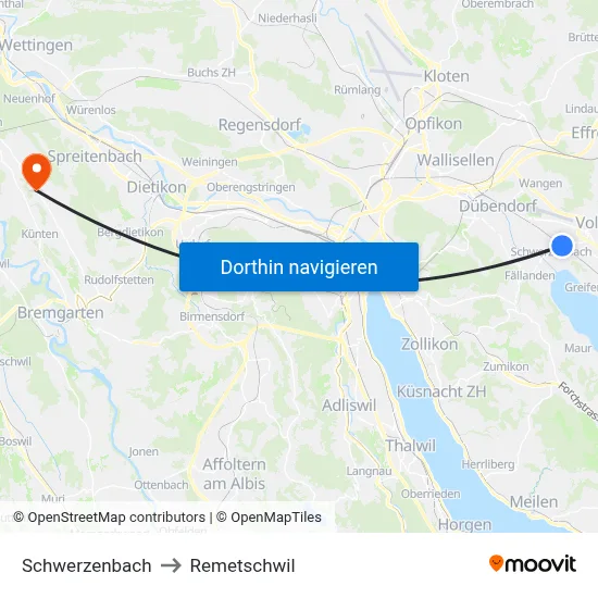 Schwerzenbach to Remetschwil map