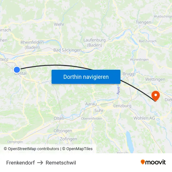 Frenkendorf to Remetschwil map