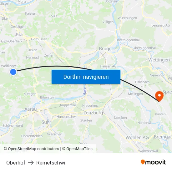 Oberhof to Remetschwil map