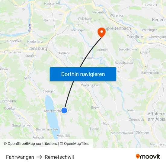 Fahrwangen to Remetschwil map