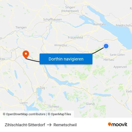 Zihlschlacht-Sitterdorf to Remetschwil map