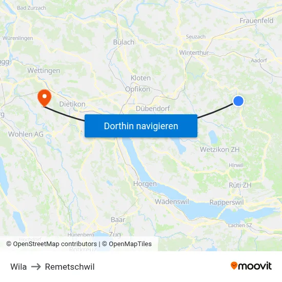 Wila to Remetschwil map