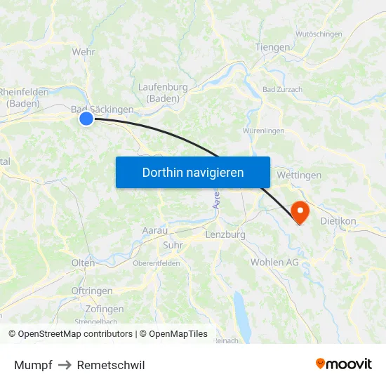 Mumpf to Remetschwil map