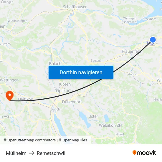 Müllheim to Remetschwil map