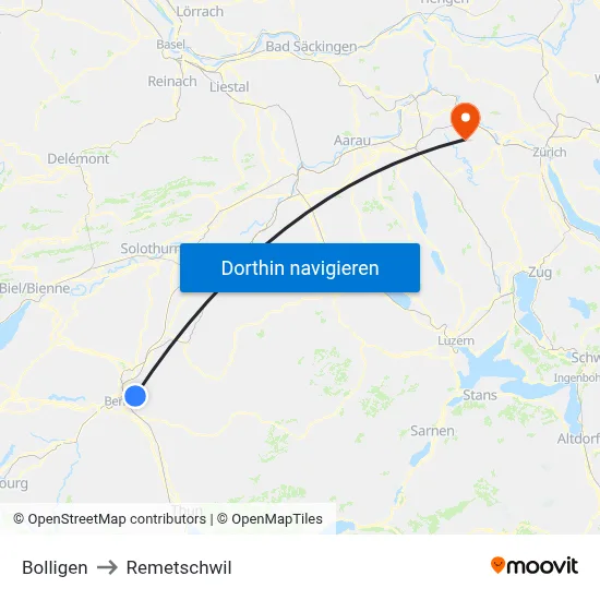 Bolligen to Remetschwil map