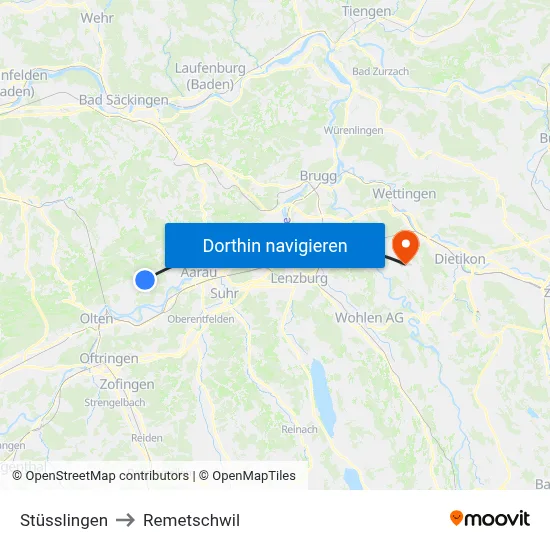 Stüsslingen to Remetschwil map