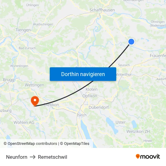 Neunforn to Remetschwil map
