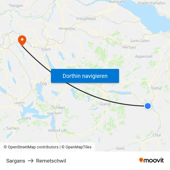 Sargans to Remetschwil map