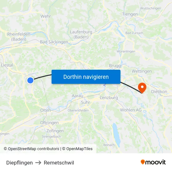 Diepflingen to Remetschwil map