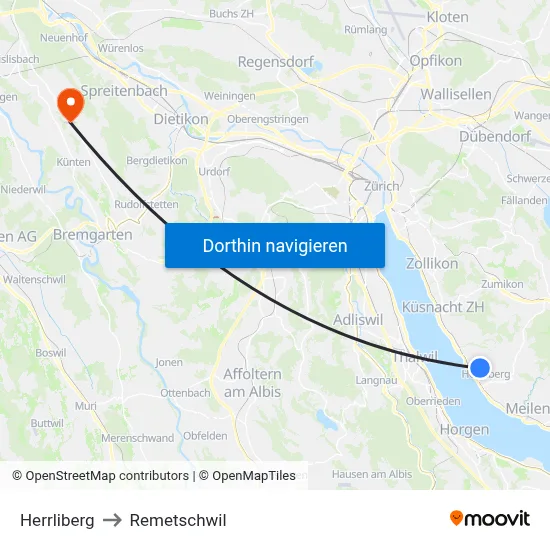 Herrliberg to Remetschwil map