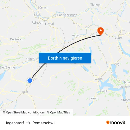 Jegenstorf to Remetschwil map