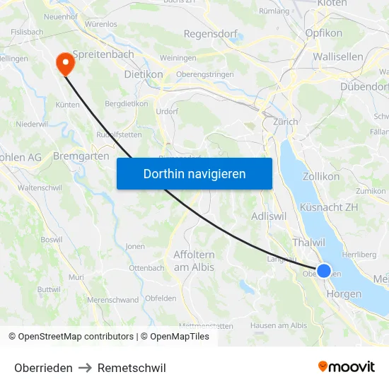 Oberrieden to Remetschwil map