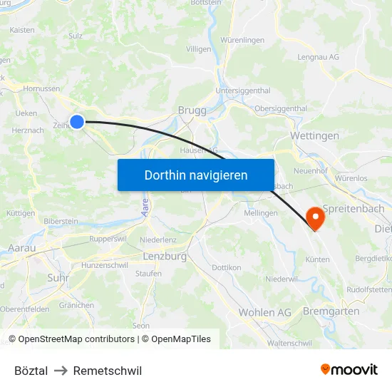 Böztal to Remetschwil map
