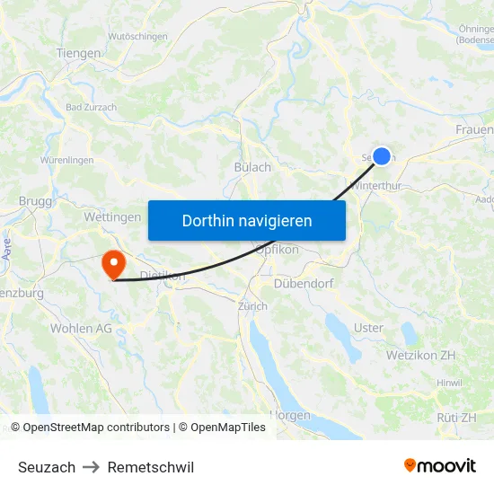 Seuzach to Remetschwil map