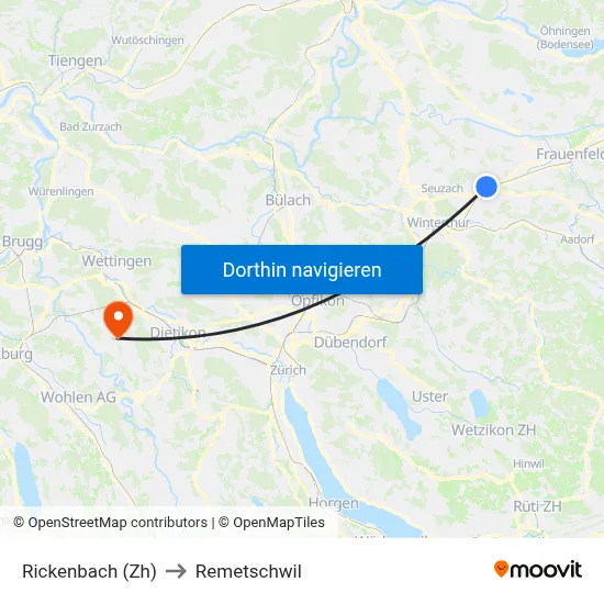 Rickenbach (Zh) to Remetschwil map