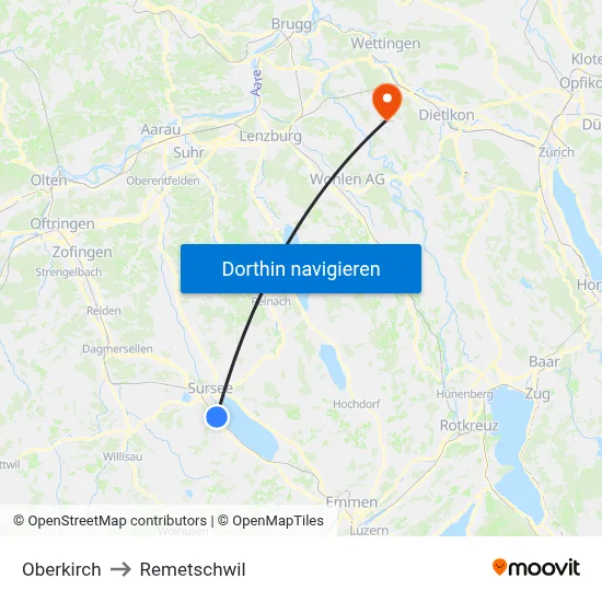 Oberkirch to Remetschwil map