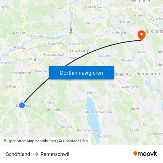 Schöftland to Remetschwil map