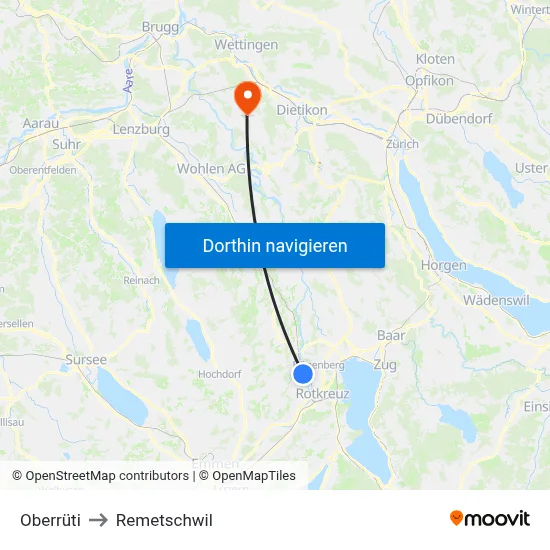 Oberrüti to Remetschwil map