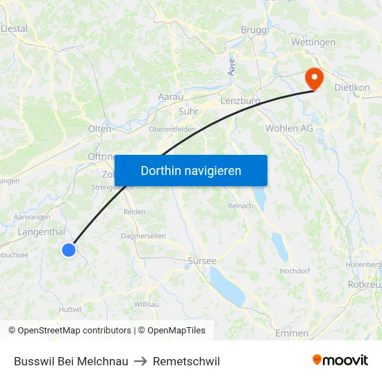 Busswil Bei Melchnau to Remetschwil map