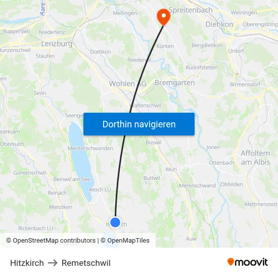 Hitzkirch to Remetschwil map