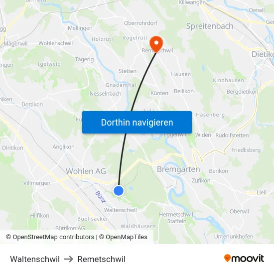 Waltenschwil to Remetschwil map