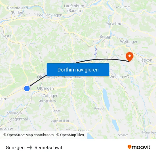 Gunzgen to Remetschwil map