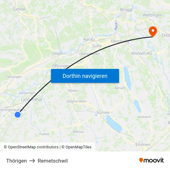 Thörigen to Remetschwil map