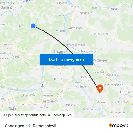 Gansingen to Remetschwil map