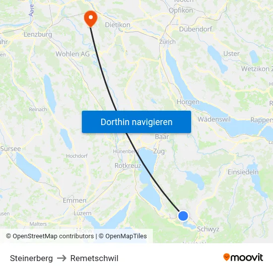 Steinerberg to Remetschwil map