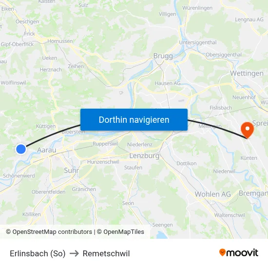 Erlinsbach (So) to Remetschwil map