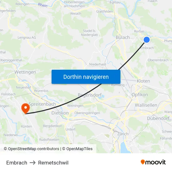 Embrach to Remetschwil map