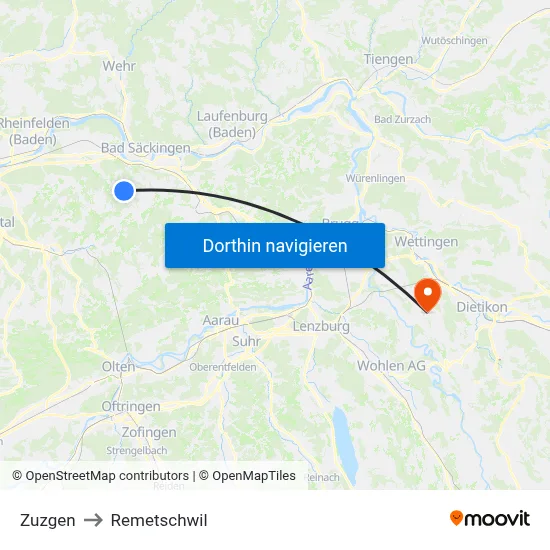 Zuzgen to Remetschwil map