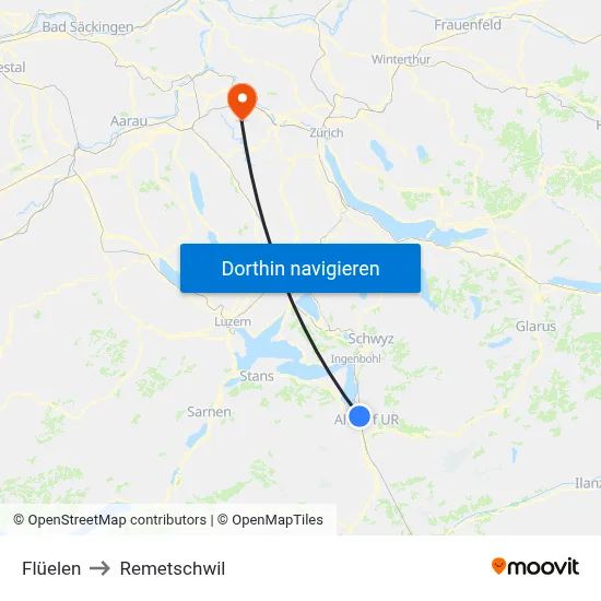 Flüelen to Remetschwil map