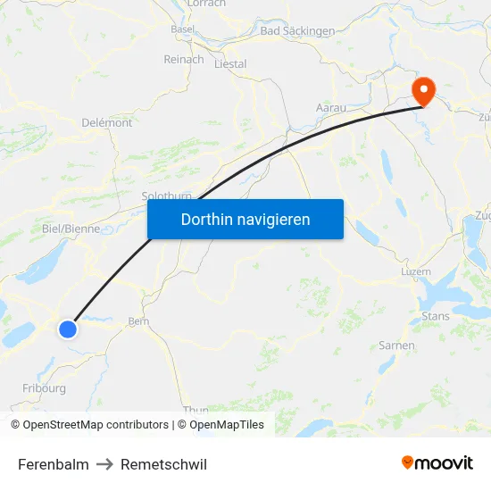 Ferenbalm to Remetschwil map
