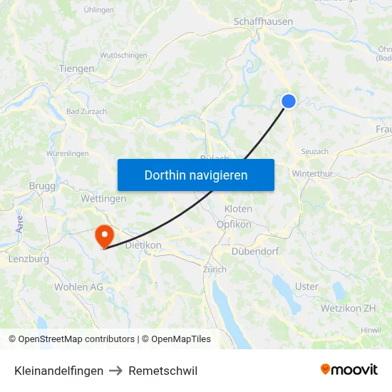 Kleinandelfingen to Remetschwil map